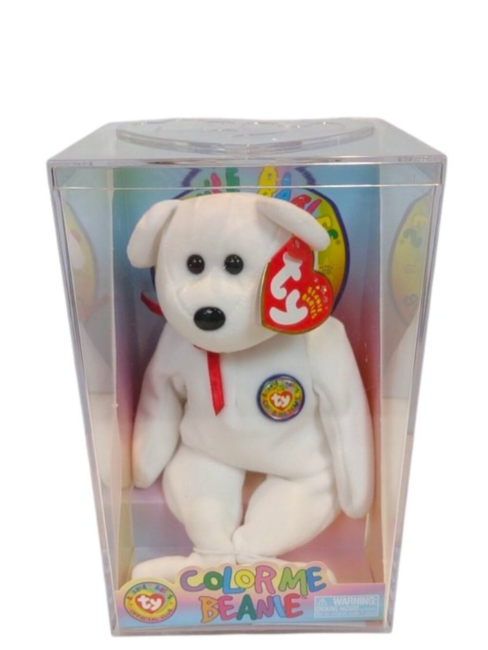 Ty Color Me Beanie White Bear Red Ribbon Plush Kit